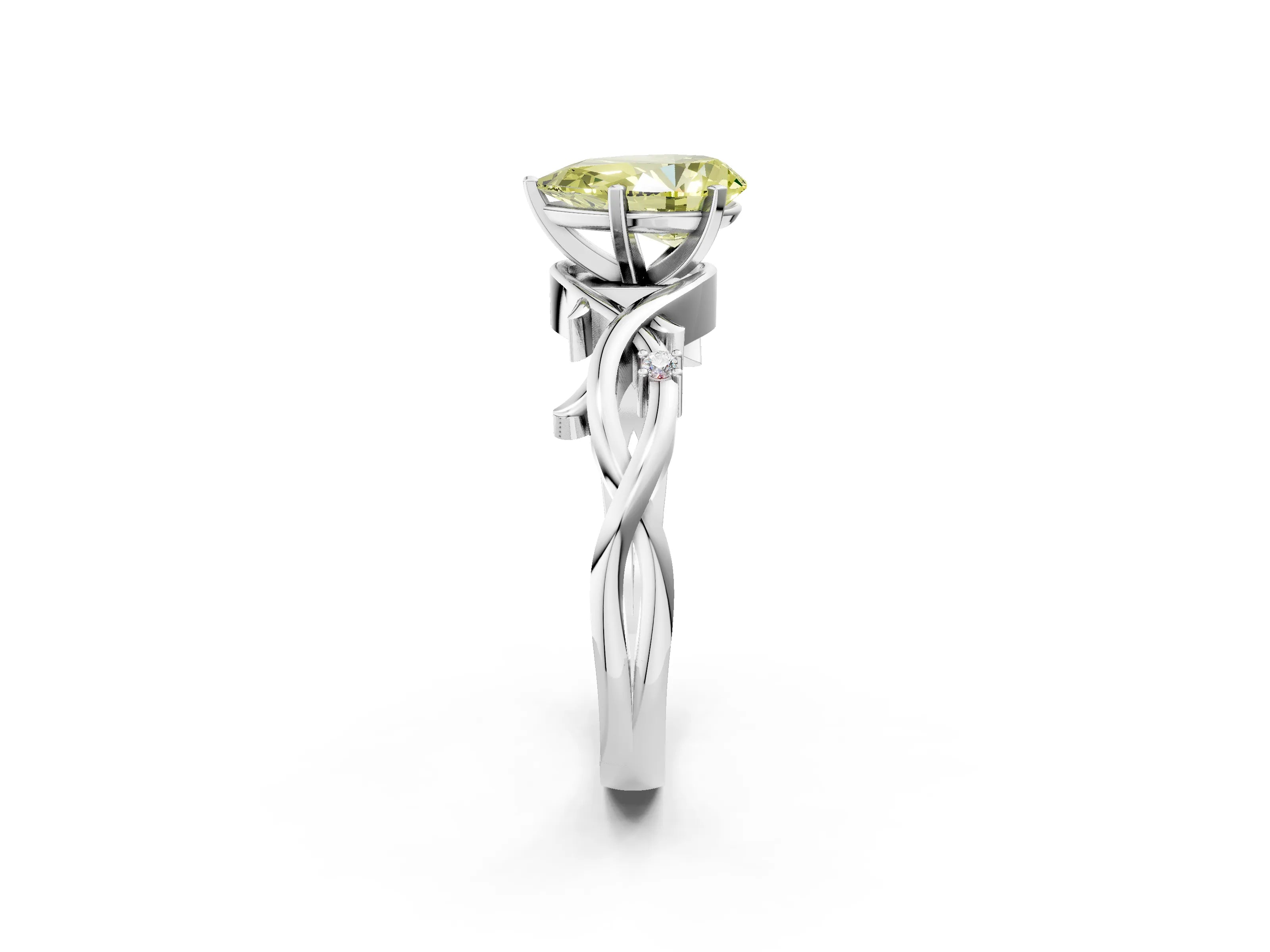 White gold Fancy Yellow Pear Cut Diamond Solitaire Ring with Twisted Band and Prong Setting_232