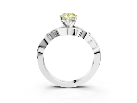 White gold Fancy Yellow Pear Cut Diamond Solitaire Ring with Twisted Band and Prong Setting_233