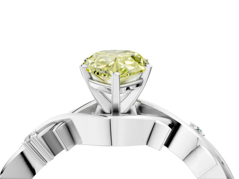 White gold Fancy Yellow Pear Cut Diamond Solitaire Ring with Twisted Band and Prong Setting_234