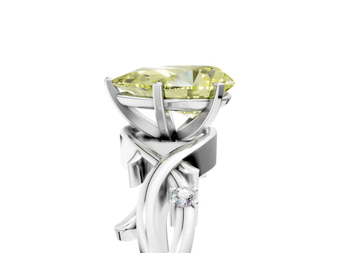 White gold Fancy Yellow Pear Cut Diamond Solitaire Ring with Twisted Band and Prong Setting_235