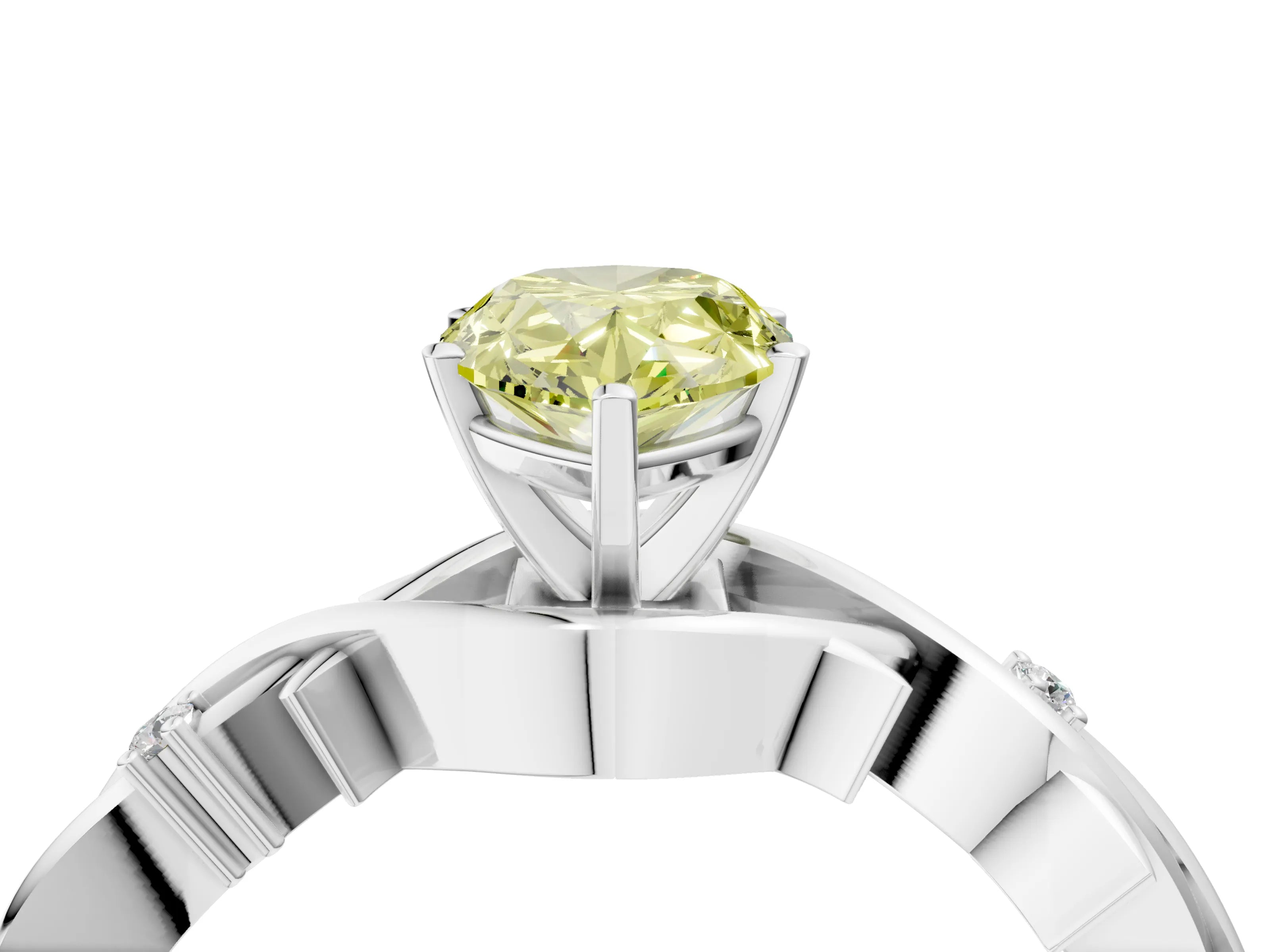 White gold Fancy Yellow Pear Cut Diamond Solitaire Ring with Twisted Band and Prong Setting_238