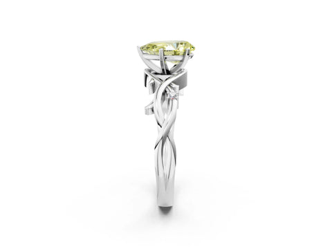 White gold Fancy Yellow Pear Cut Diamond Solitaire Ring with Twisted Band and Prong Setting_238