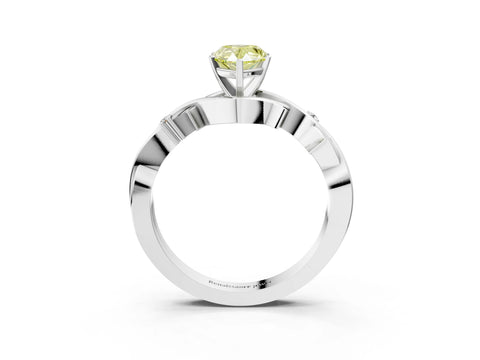 White gold Fancy Yellow Pear Cut Diamond Solitaire Ring with Twisted Band and Prong Setting_239