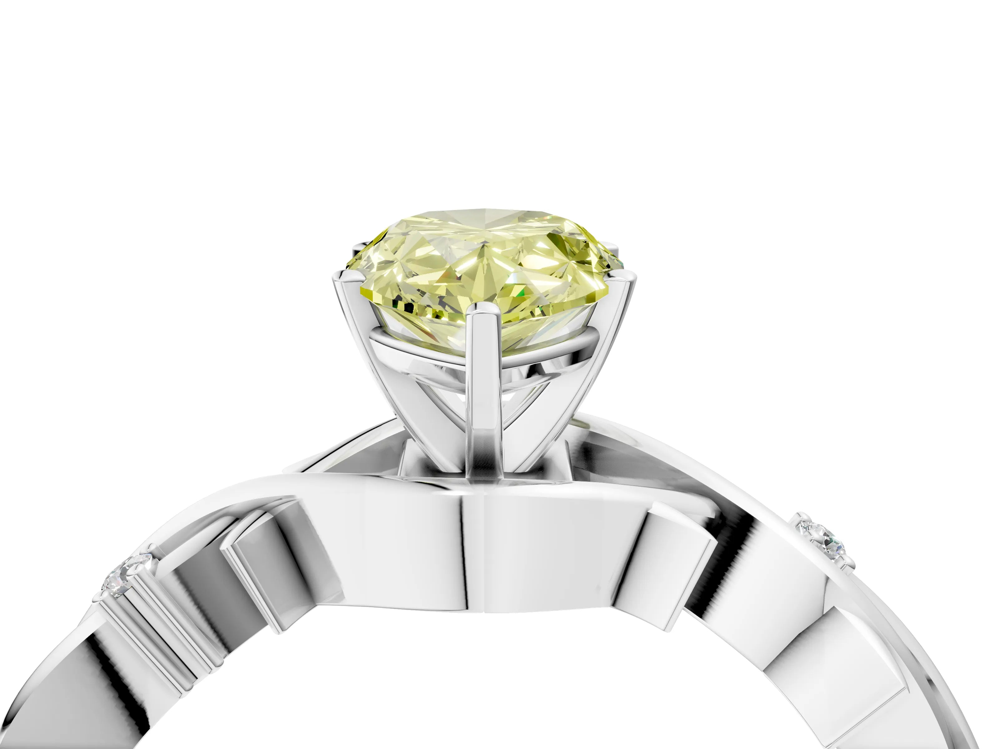 White gold Fancy Yellow Pear Cut Diamond Solitaire Ring with Twisted Band and Prong Setting_244