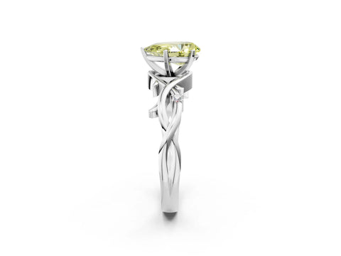 White gold Fancy Yellow Pear Cut Diamond Solitaire Ring with Twisted Band and Prong Setting_244