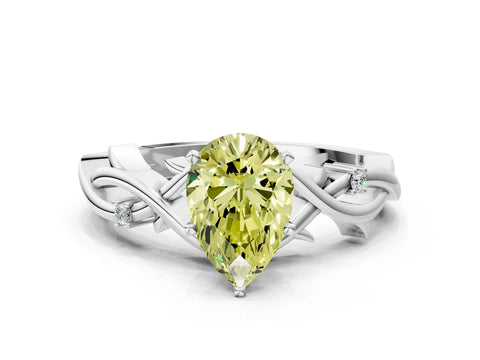 White gold Fancy Yellow Pear Cut Diamond Solitaire Ring with Twisted Band and Prong Setting_248