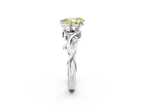 White gold Fancy Yellow Pear Cut Diamond Solitaire Ring with Twisted Band and Prong Setting_250