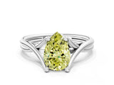 White gold Fancy Yellow Pear Cut Diamond Solitaire Twist Band Prong Setting Ring_66