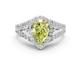 White gold Fancy Yellow Pear Cut Diamond Split Shank Halo Ring with Four-Prong Setting_69