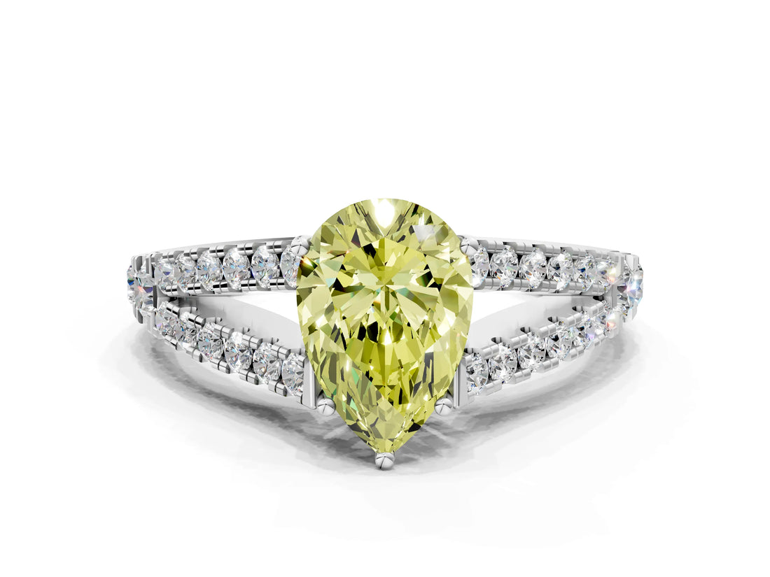 White gold Fancy Yellow Pear Cut Diamond Split Shank Pavé Engagement Ring with Four-Prong Setting_87