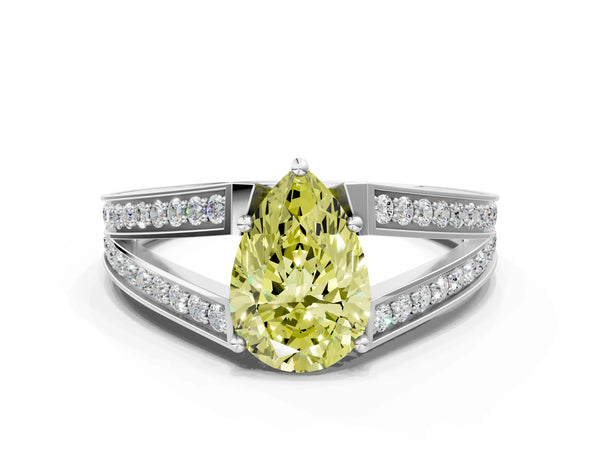 Platinum Pear-Shaped Pave Split Shank Engagement Ring Setting for Fancy Yellow Center