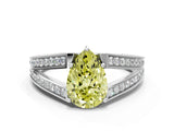 White gold Fancy Yellow Pear Cut Diamond Split Shank Ring with Pavé Band and Four-Prong Setting_44