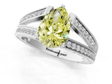 White gold Fancy Yellow Pear Cut Diamond Split Shank Ring with Pavé Band and Four-Prong Setting_45