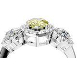 White gold Fancy Yellow Pear Cut Diamond Three-Stone Halo Ring with Prong Setting and Pavé Accents_4