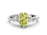 White gold Fancy Yellow Pear Cut Diamond Three-Stone Ring with Pear  Side Stones and Prong Setting_149