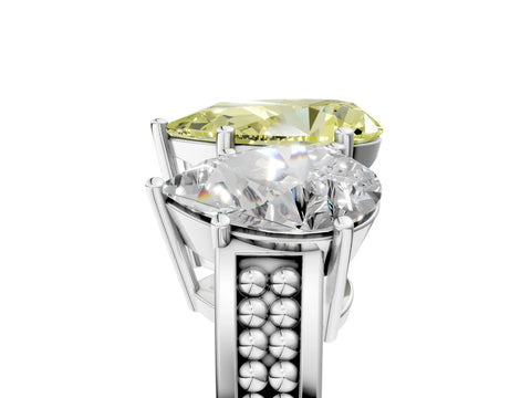 White gold Fancy Yellow Pear Cut Diamond Three-Stone Ring with Prong Setting and Textured Band_13