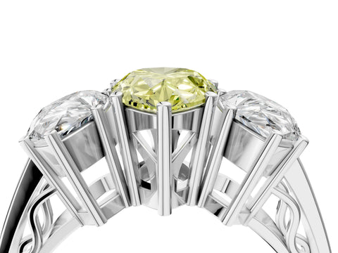 White gold Fancy Yellow Pear Cut Diamond Three-Stone Ring with Prong Setting and Textured Band_16