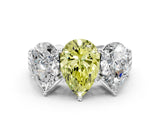 White gold Fancy Yellow Pear Cut Diamond Three-Stone Ring with Prong Setting and Textured Band_24