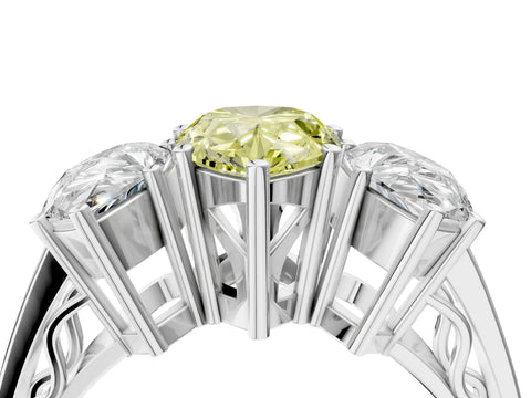 White gold Fancy Yellow Pear Cut Diamond Three-Stone Ring with Prong Setting and Textured Band_28