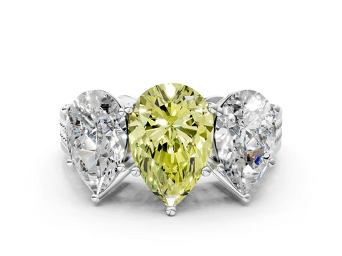White gold Fancy Yellow Pear Cut Diamond Three-Stone Ring with Prong Setting and Textured Band_36