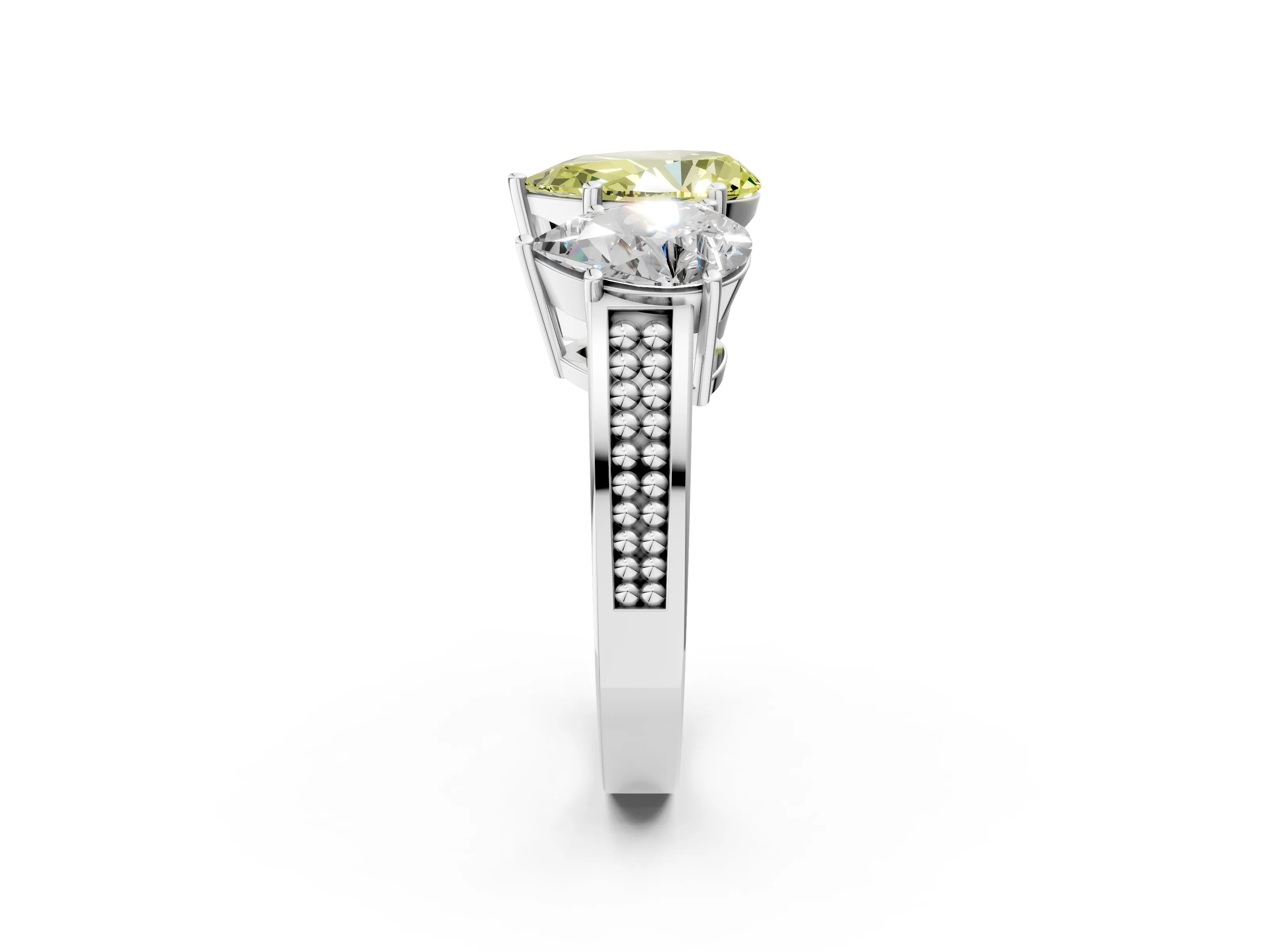 White gold Fancy Yellow Pear Cut Diamond Three-Stone Ring with Prong Setting and Textured Band_38