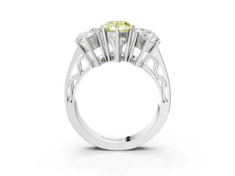White gold Fancy Yellow Pear Cut Diamond Three-Stone Ring with Prong Setting and Textured Band_39