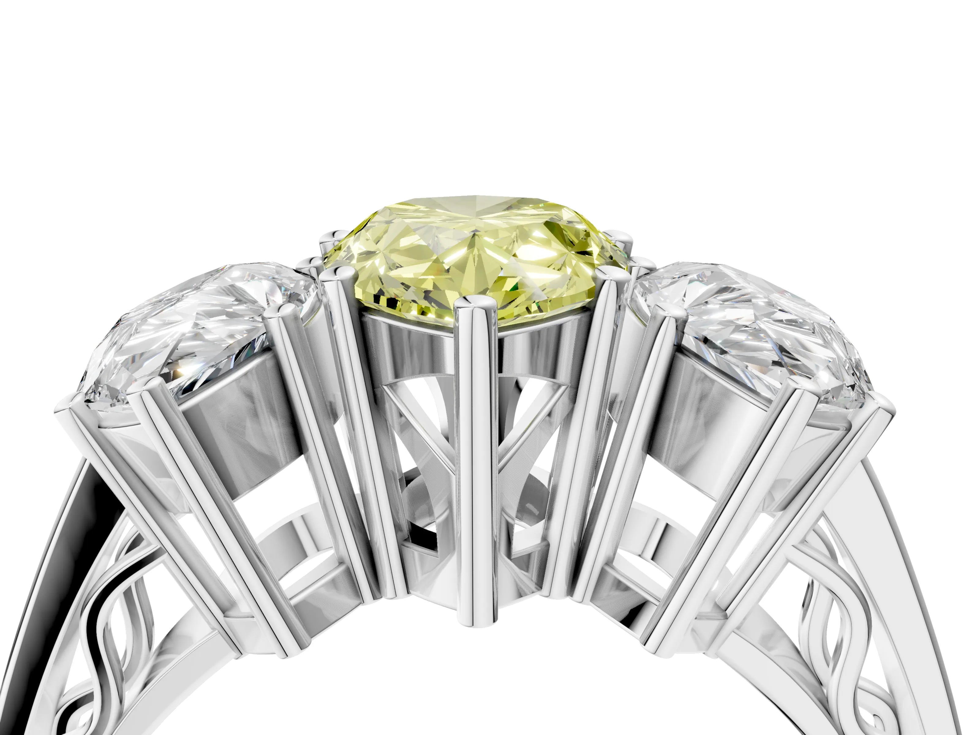 White gold Fancy Yellow Pear Cut Diamond Three-Stone Ring with Prong Setting and Textured Band_40