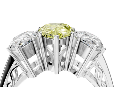 White gold Fancy Yellow Pear Cut Diamond Three-Stone Ring with Prong Setting and Textured Band_40