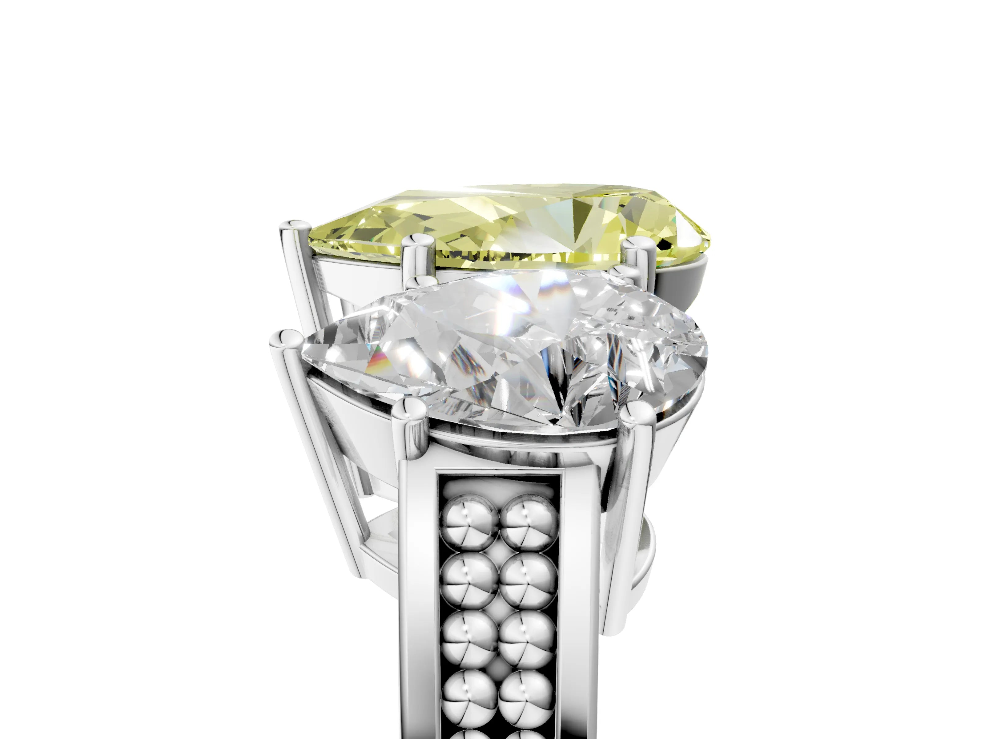 White gold Fancy Yellow Pear Cut Diamond Three-Stone Ring with Prong Setting and Textured Band_41