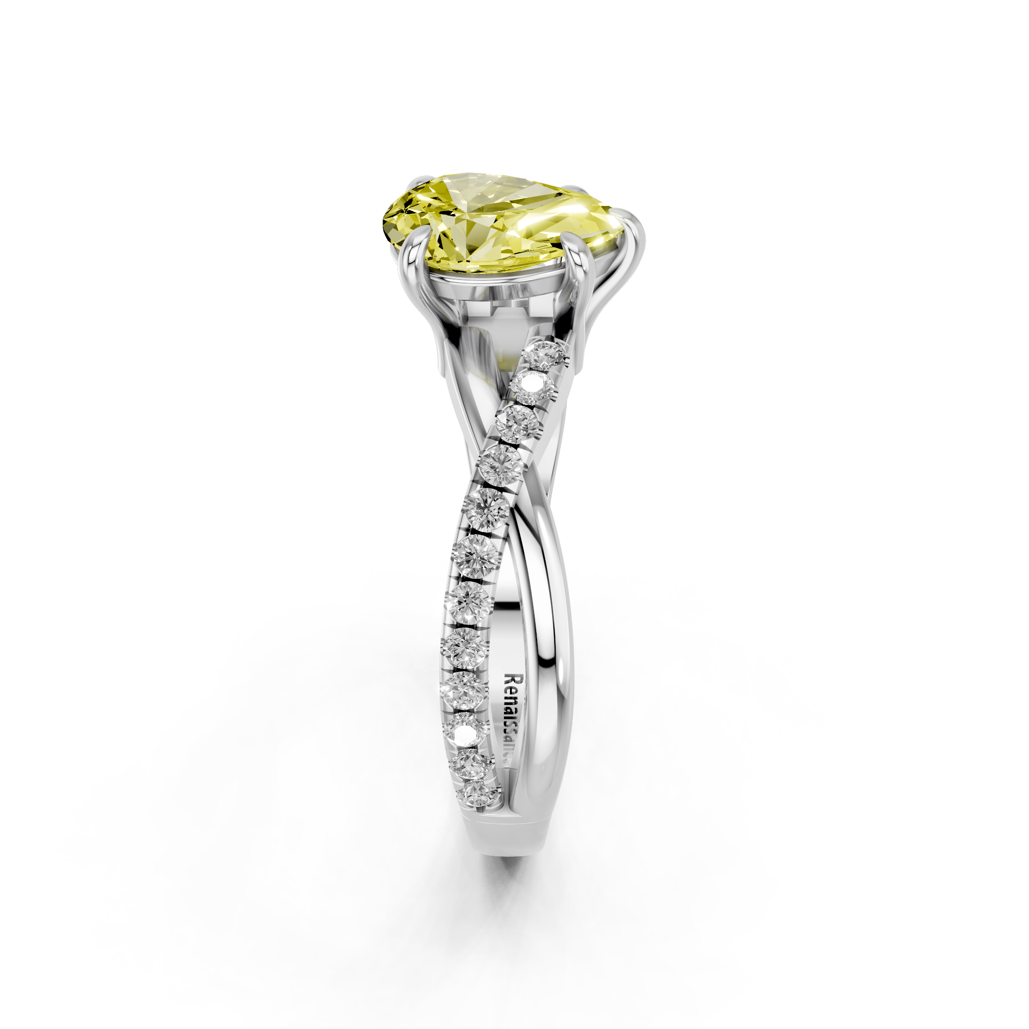 White gold Fancy Yellow Pear  Cut Diamond Twist Band Solitaire with Prong Setting_4