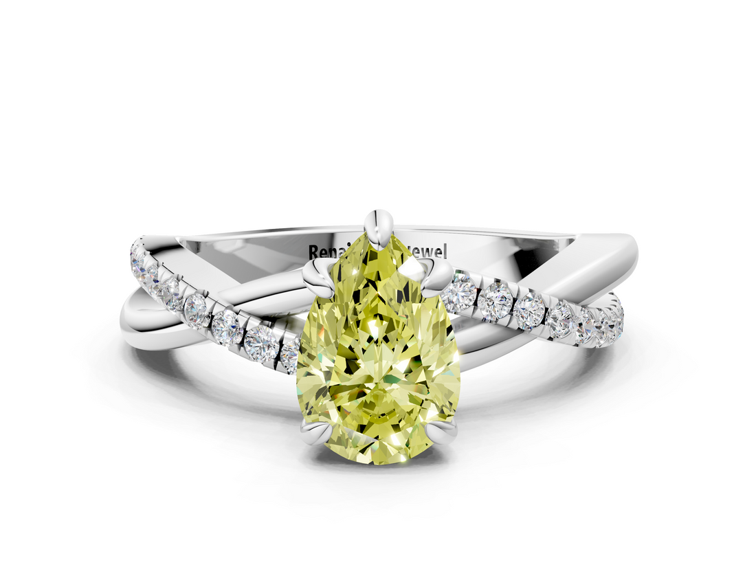 White gold Fancy Yellow Pear  Cut Diamond Twist Band Solitaire with Prong Setting_55