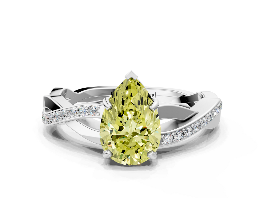 White gold Fancy Yellow Pear  Cut Diamond Twisted Band Engagement Ring with Prong Setting_3