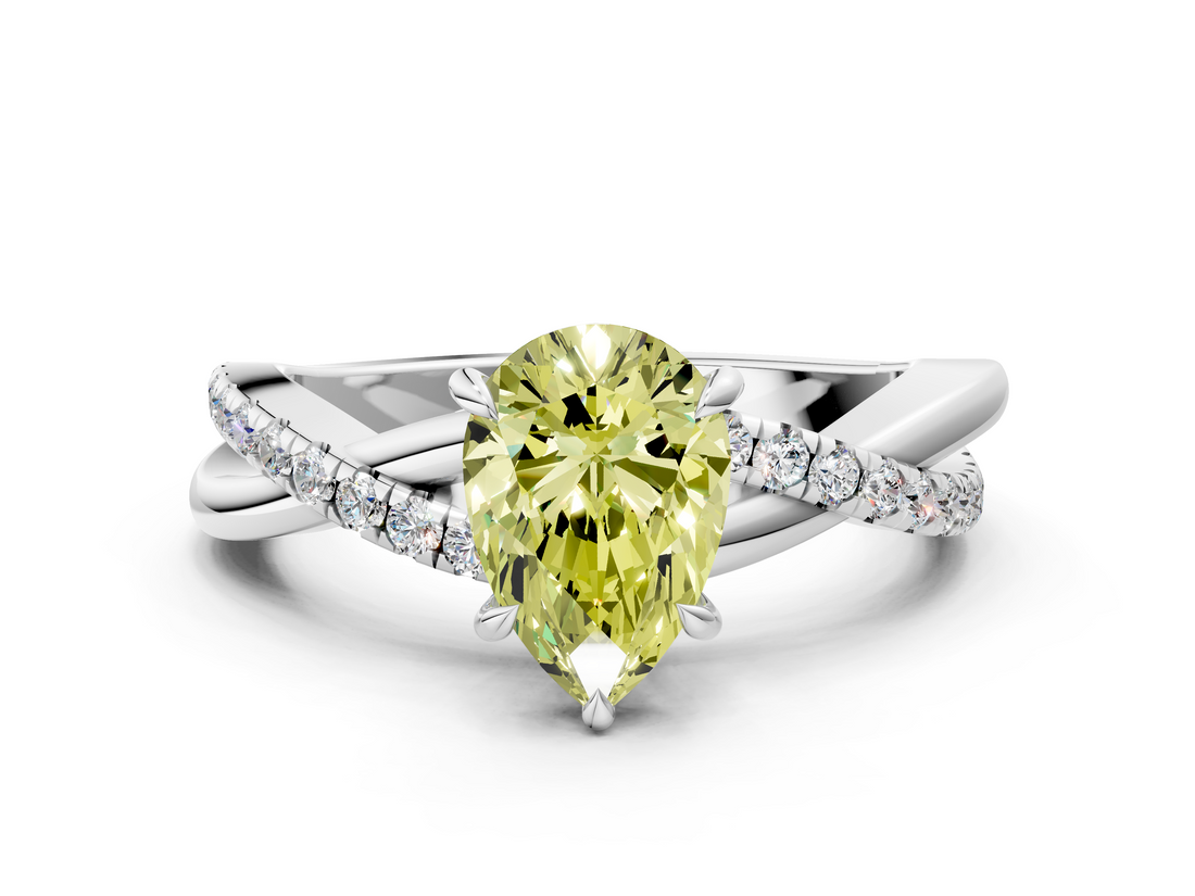 White gold Fancy Yellow Pear  Cut Diamond Twisted Band with Pavé Setting and Four-Prong Setting_27