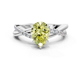 White gold Fancy Yellow Pear  Cut Diamond Twisted Band with Pavé Setting and Four-Prong Setting_44