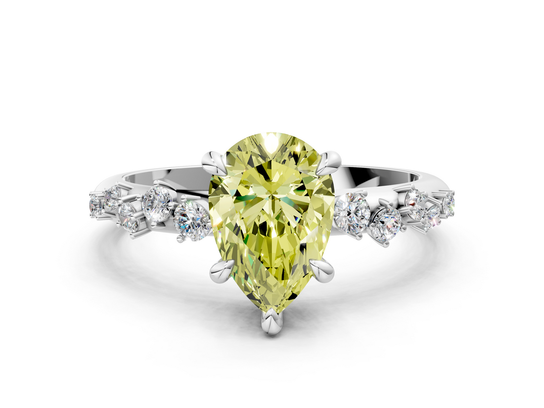 White gold Fancy Yellow Pear  Cut Diamond Vine Band with Four-Prong Setting_54