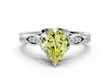 White gold Fancy Yellow Pear  Cut Diamond with Milgrain Marquise and Bezel Accents on a Solitaire Band with Prong Setting_206