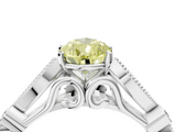 White gold Fancy Yellow Pear  Cut Diamond with Milgrain Marquise and Bezel Accents on a Solitaire Band with Prong Setting_217