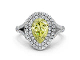 White gold Fancy Yellow Pear  Cut Double Halo Split Shank Diamond Ring with Prong Setting_49