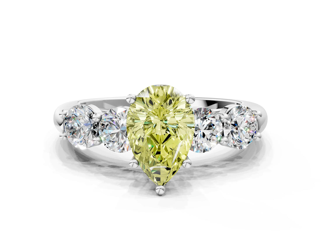 White gold Fancy Yellow Pear  Cut Five-Stone Prong Set Diamond Ring with Classic Band_31