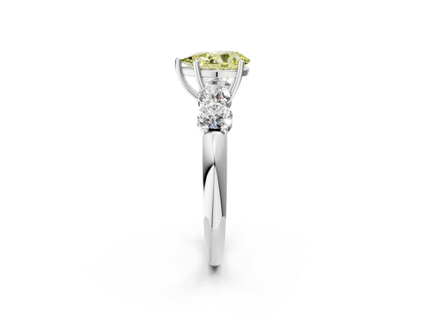 Platinum Fancy Yellow Pear  Cut Five-Stone Prong Set Diamond Ring with Classic Band
