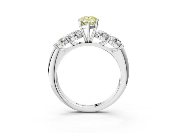 Platinum Fancy Yellow Pear  Cut Five-Stone Prong Set Diamond Ring with Classic Band