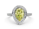 White gold Fancy Yellow Pear Cut Halo Bezel Diamond Pave Band Ring