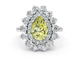 White gold Fancy Yellow Pear Cut Halo Cluster Diamond Ring with Pave Band and Four-Prong Setting_12