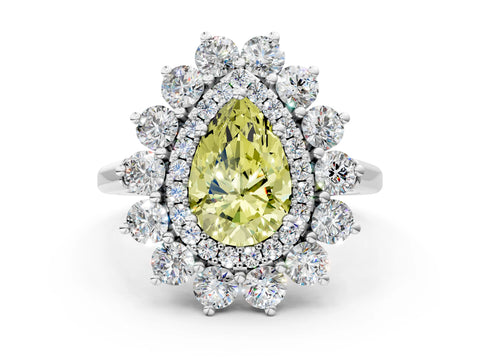 White gold Fancy Yellow Pear Cut Halo Cluster Diamond Ring with Pave Band and Four-Prong Setting_12