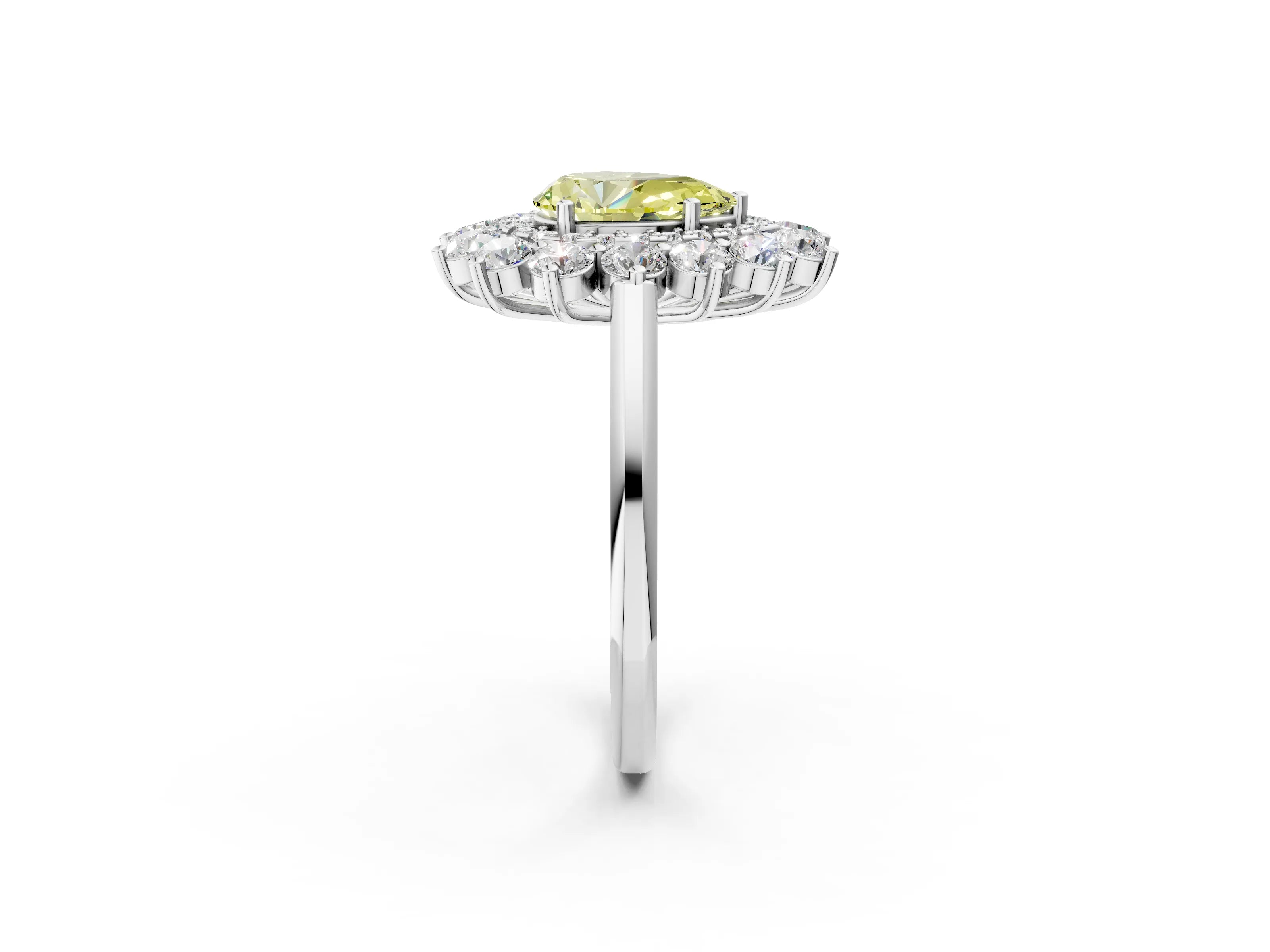 White gold Fancy Yellow Pear Cut Halo Cluster Diamond Ring with Pave Band and Four-Prong Setting_14
