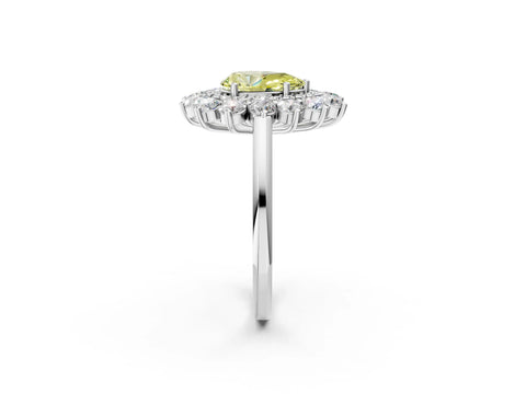 White gold Fancy Yellow Pear Cut Halo Cluster Diamond Ring with Pave Band and Four-Prong Setting_14