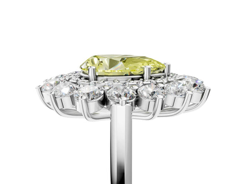 White gold Fancy Yellow Pear Cut Halo Cluster Diamond Ring with Pave Band and Four-Prong Setting_17