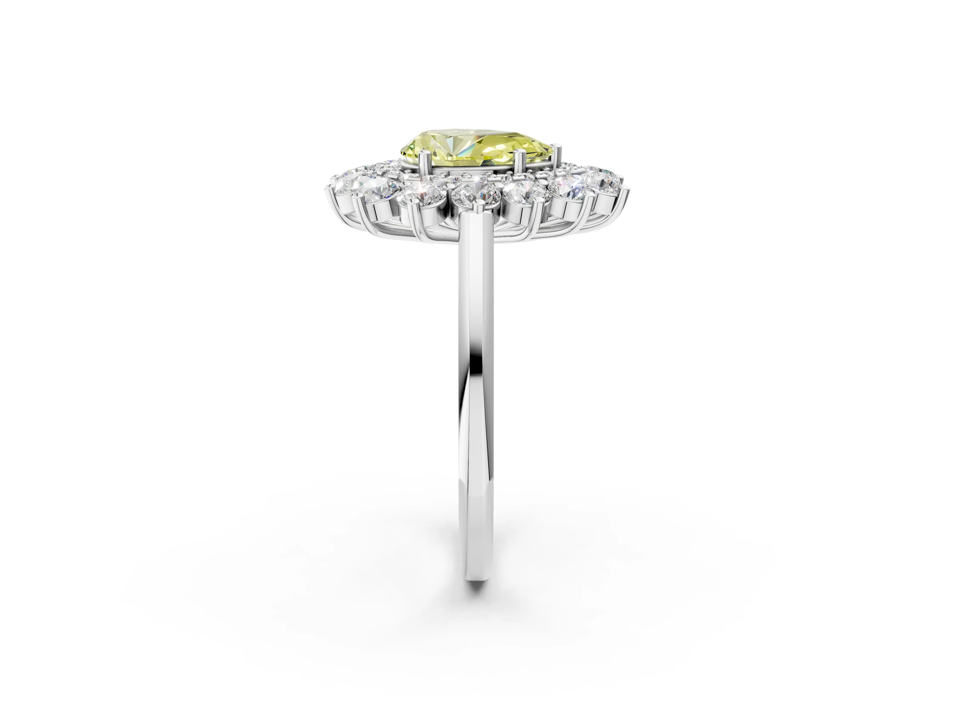 White gold Fancy Yellow Pear Cut Halo Cluster Diamond Ring with Pave Band and Four-Prong Setting_2