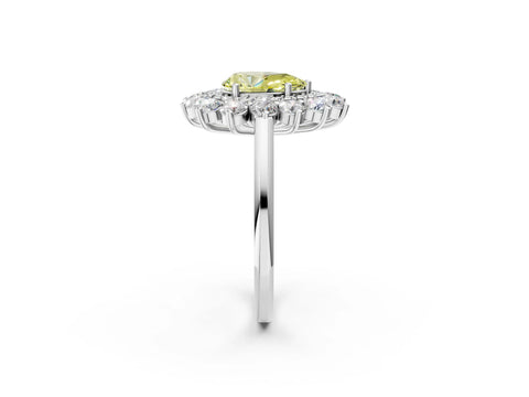 White gold Fancy Yellow Pear Cut Halo Cluster Diamond Ring with Pave Band and Four-Prong Setting_2