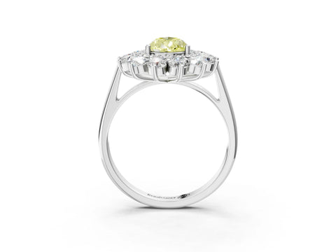 White gold Fancy Yellow Pear Cut Halo Cluster Diamond Ring with Pave Band and Four-Prong Setting_3